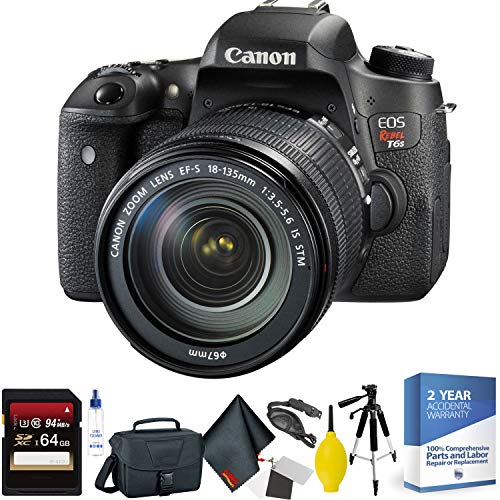 Canon EOS Rebel T6s DSLR Camera with 18-135mm Lens + 64GB Memory Card + Mega Accessory Kit + 2 Year Accidental Warranty