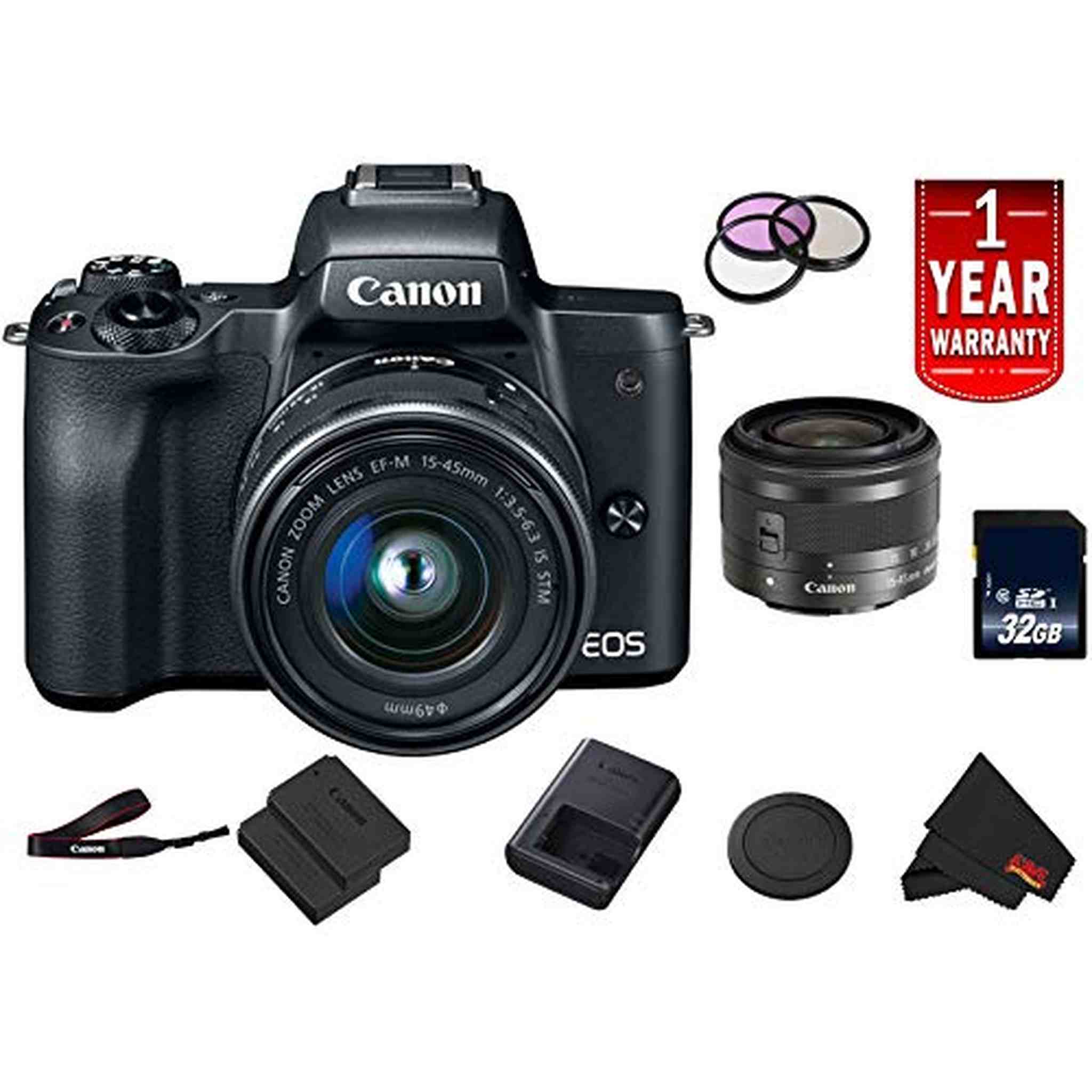 Canon EOS M50 Mirrorless Digital Camera International Model w/ 15-45 is STM Lens Black Bundle - Used Canon
