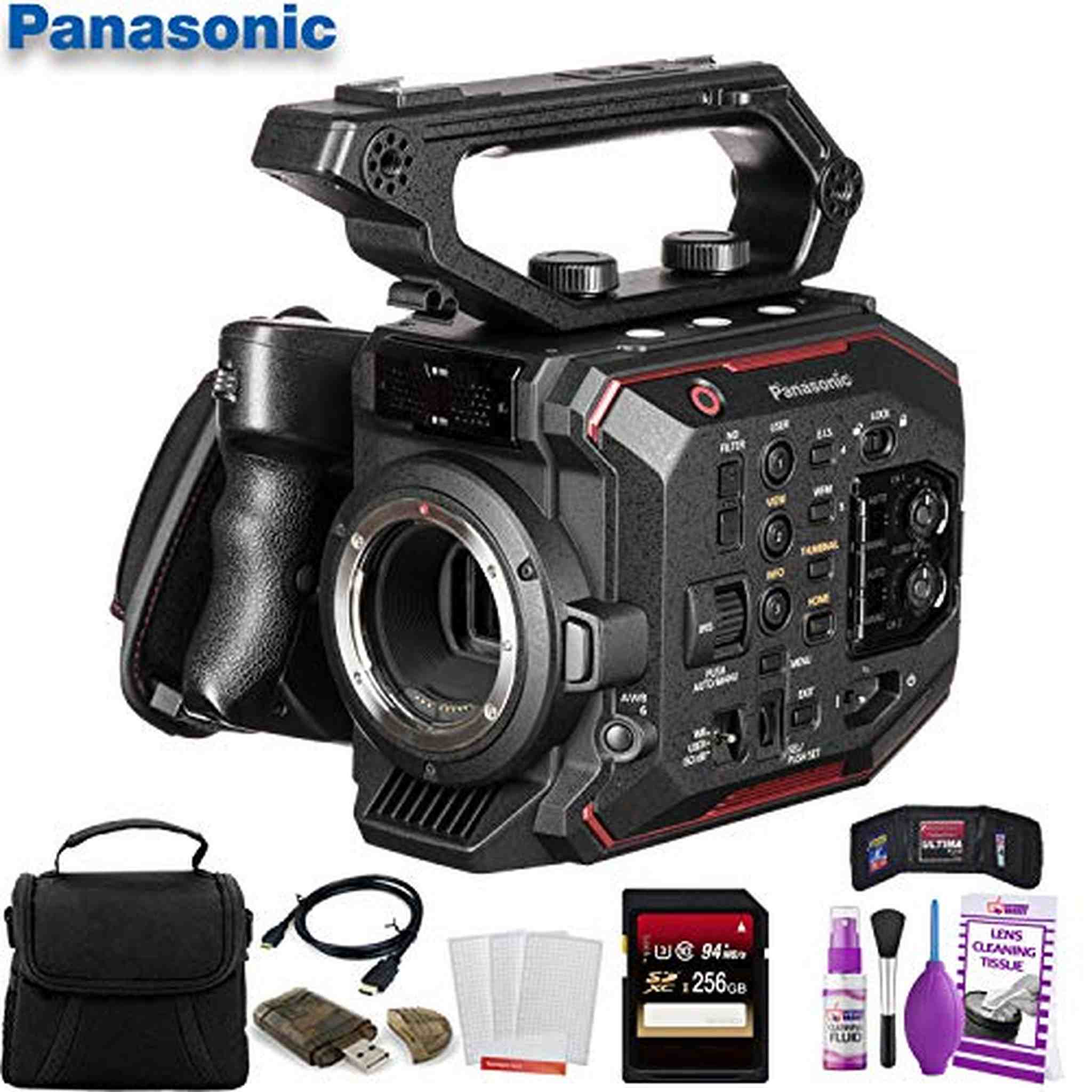 Panasonic AU-EVA1 Compact 5.7K Super 35mm Cinema Camera W/ 256GB Memory Card, Bag, Cleaning Kit, and More