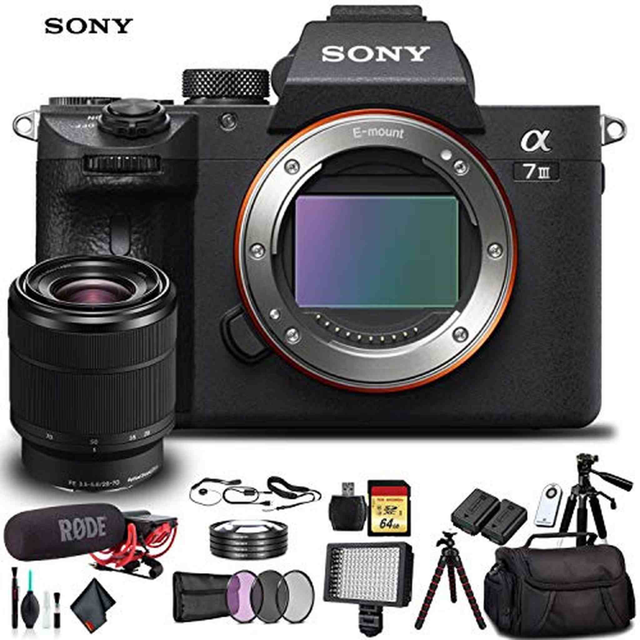 Sony Alpha a7 III Mirrorless Camera with 28-70mm Lens ILCE7M3K/B with Soft Bag, Additional Battery, Rode Mic, LED Light, - Used Sony