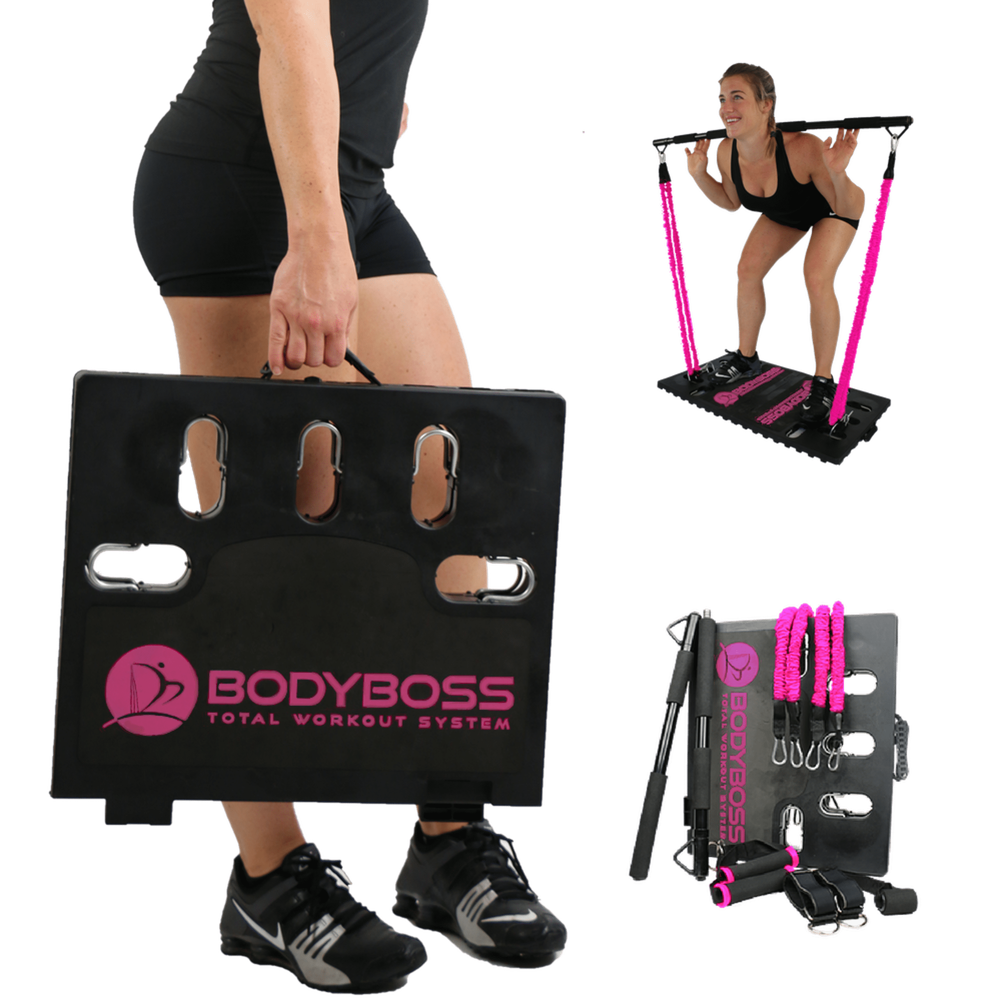 BodyBoss Home Gym 2.0 - Full Portable Gym Home + Extra Bands Workout Package, Pink