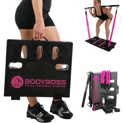 BodyBoss Home Gym 2.0 - Full Portable Gym Home + Extra Bands Workout Package, Pink