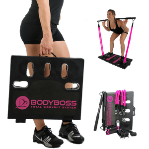 BodyBoss Home Gym 2.0 - Full Portable Gym Home Workout Package + 1 Set of Resistance Bands - Collapsible Resistance Bar, Handles - Full Body Workouts