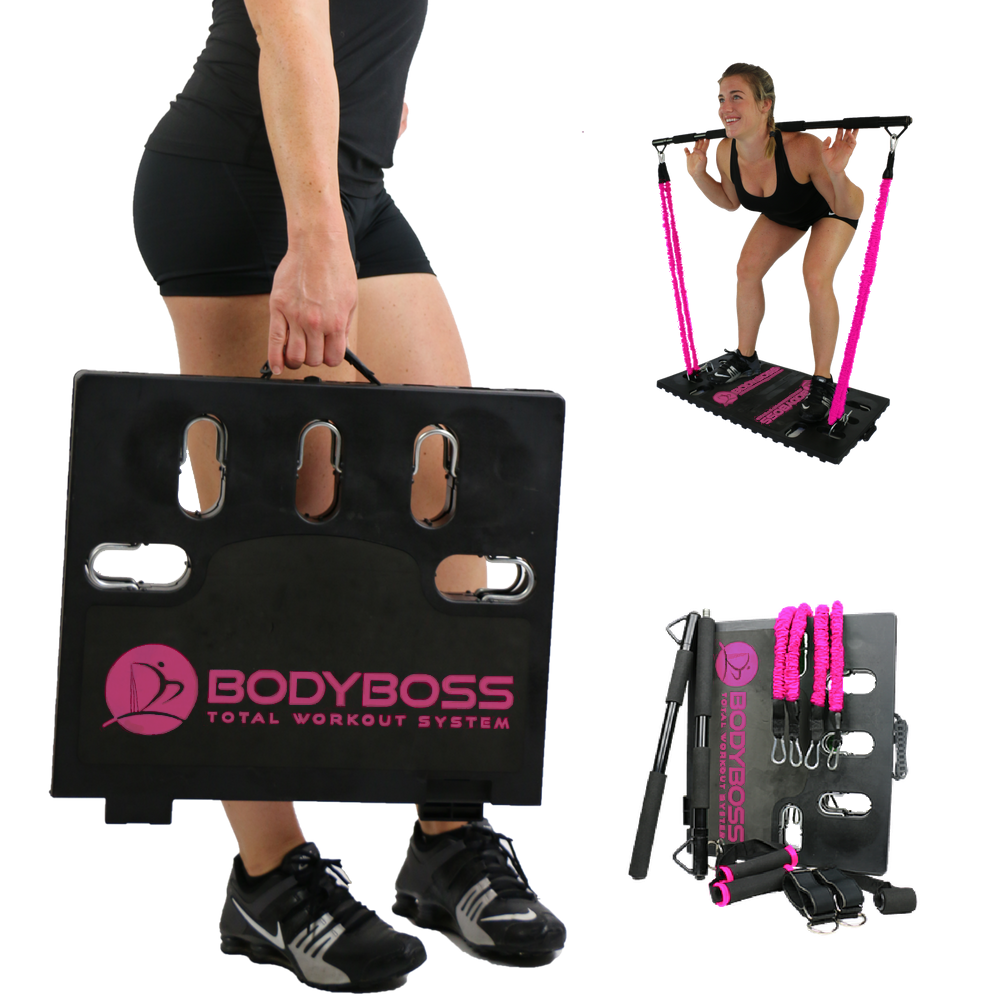 BodyBoss Home Gym 2.0 - Full Portable Gym Home + Extra Bands Workout Package, Pink