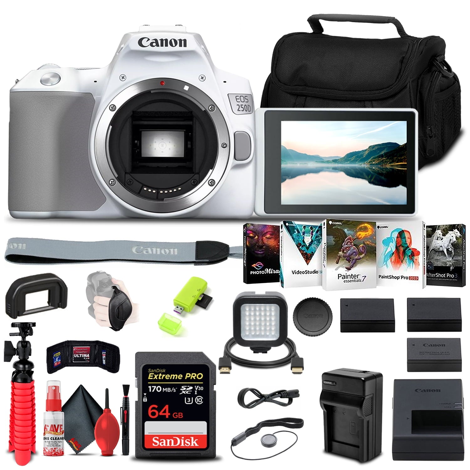 Canon EOS 250D / Rebel SL3 DSLR Camera (Body Only) + 64GB Card + More Bundle