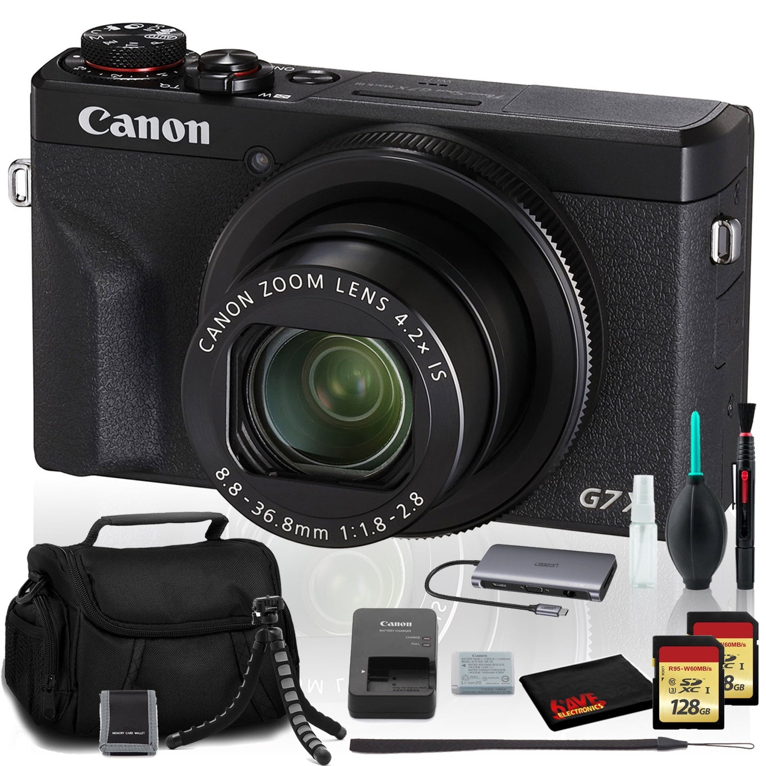 Canon PowerShot G7 X Mark III Digital Camera (Intl Model) with Two 128GB SD Bundle