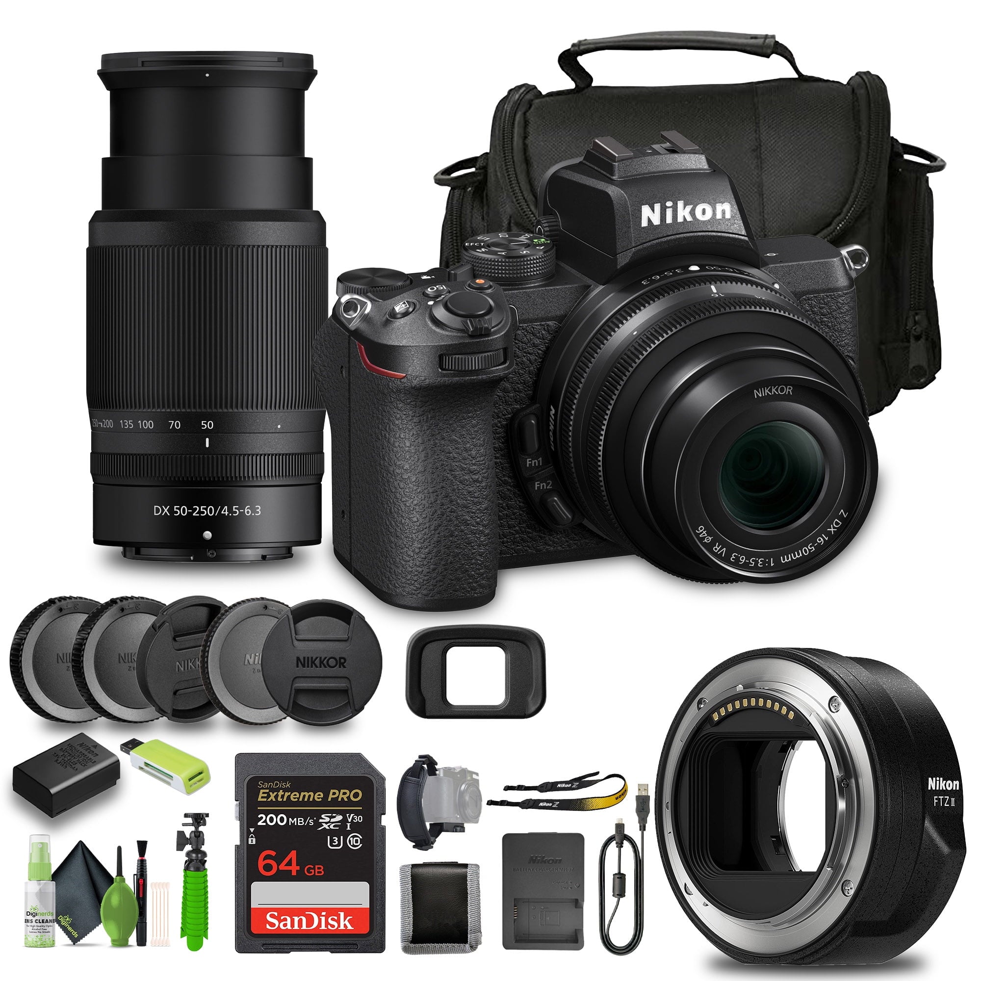 Nikon Z50 Compact Lightweight Mirrorless Camera with 16-50mm and 50-250mm Lenses 1632 Bundle