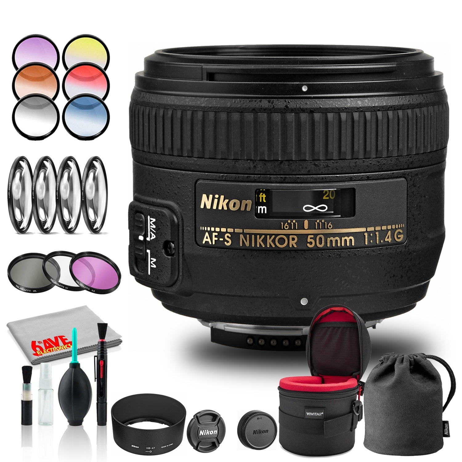 Nikon AF-S NIKKOR 50mm f/1.4G Lens INTL Model with Padded Case and Filters