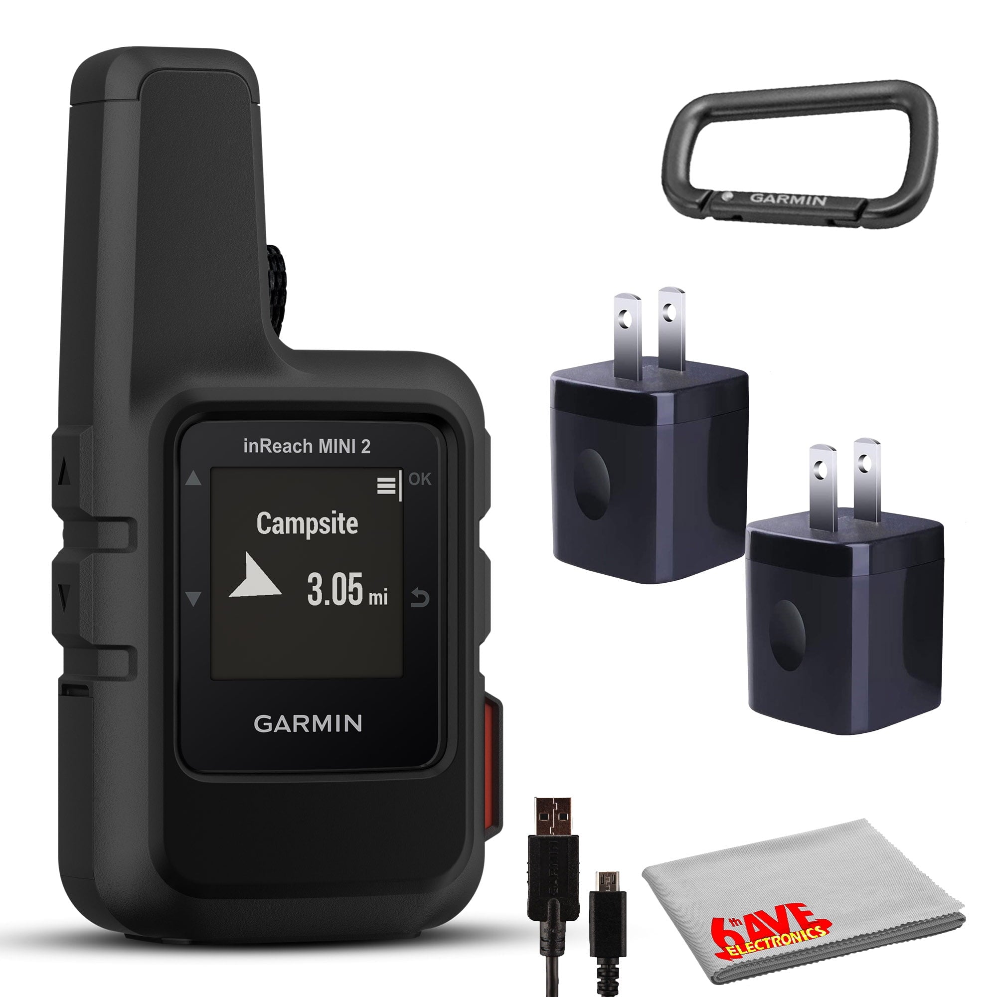 Garmin inReach Mini 2 Satellite Communicator Black with Battery Charger Bundle