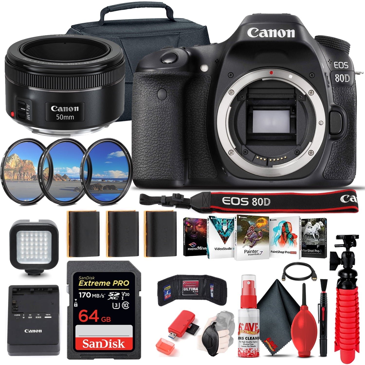 Canon EOS 80D DSLR Camera Body Only 1263C004 + EF 50mm Lens + 64GB Ultimate Bundle