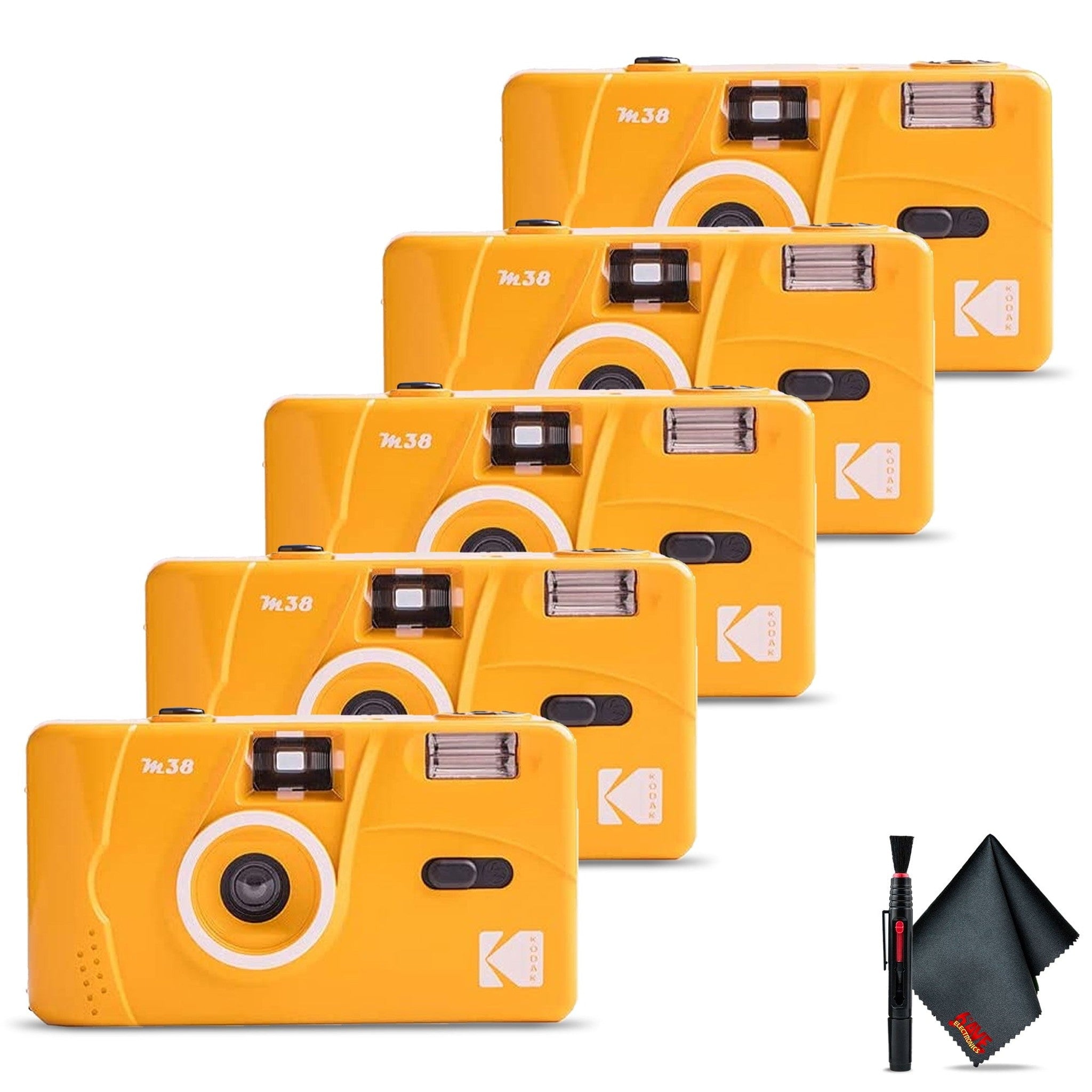 5-Pack Kodak M38 35mm Film Camera - Yellow with 6Ave Cleaning Kit Kodak