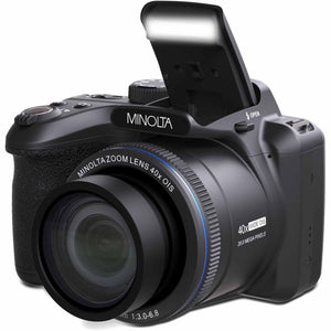 Minolta 20 Mega Pixels 40x Optical Zoom Digital Camera, 1080p FHD Video Bundle, Black