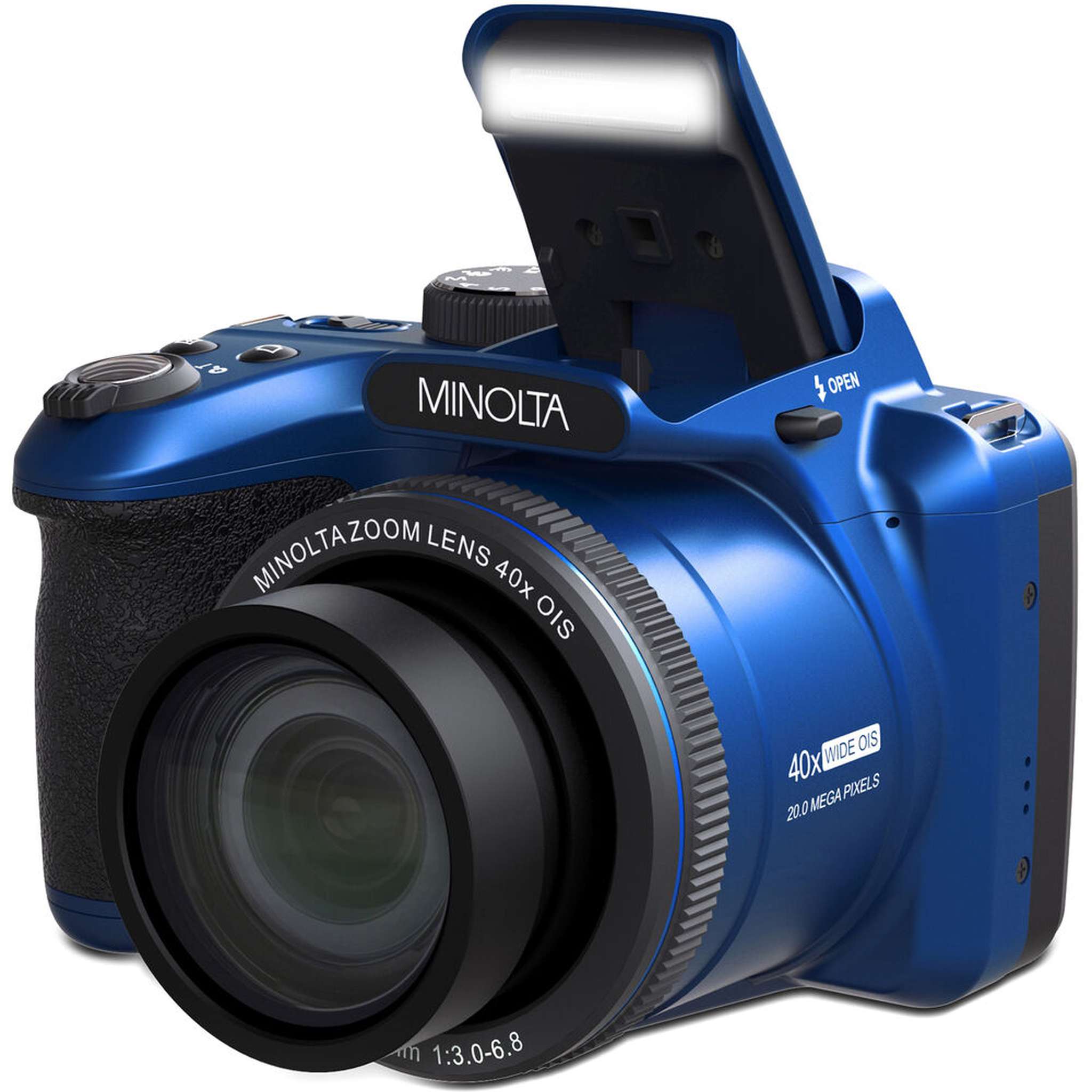 Minolta 20 Mega Pixels 40x Optical Zoom Digital Camera, 1080p FHD Video Bundle, Blue