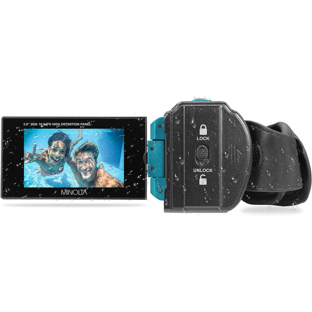 Minolta MN4K300WP 4K Ultra HD / 56 MP Waterproof Camcorder - Blue - Bundle