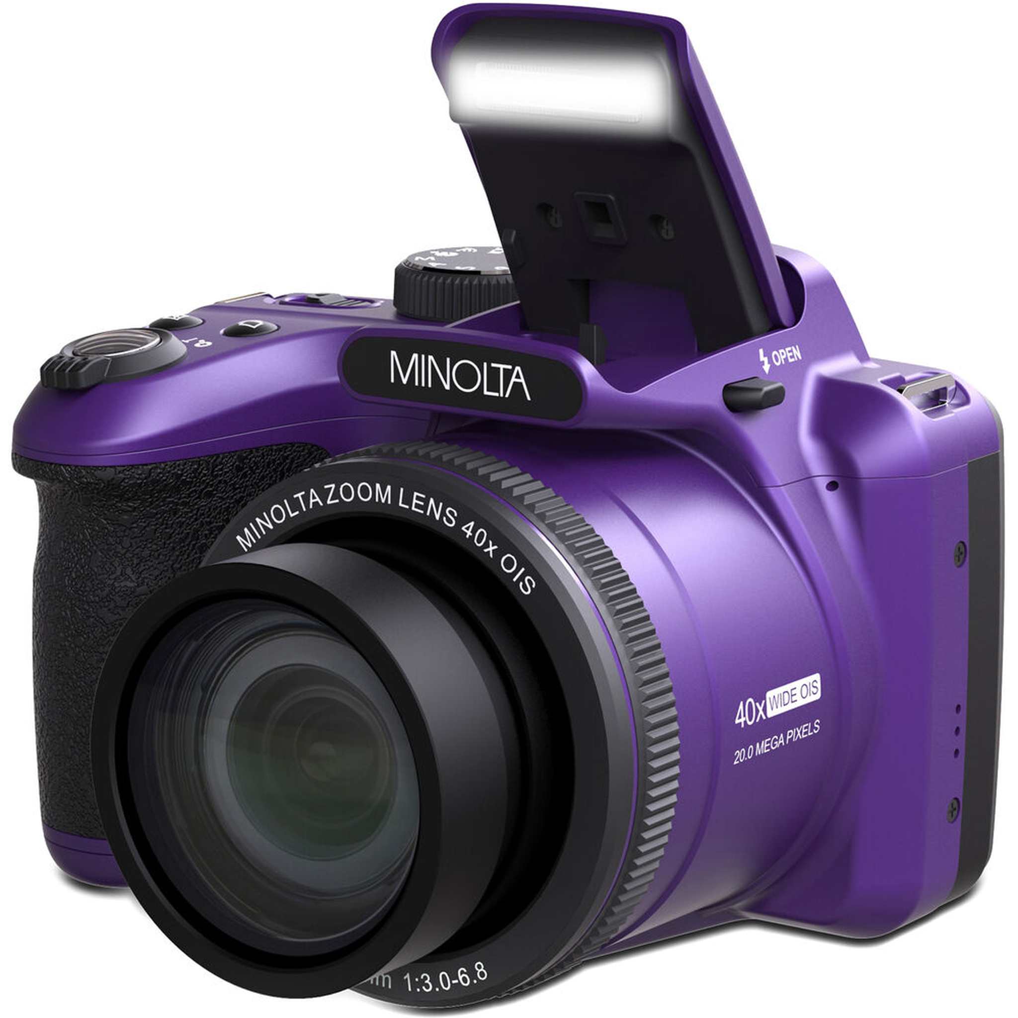 Minolta 20 Mega Pixels 40x Optical Zoom Digital Camera, 1080p FHD Video Bundle, Purple