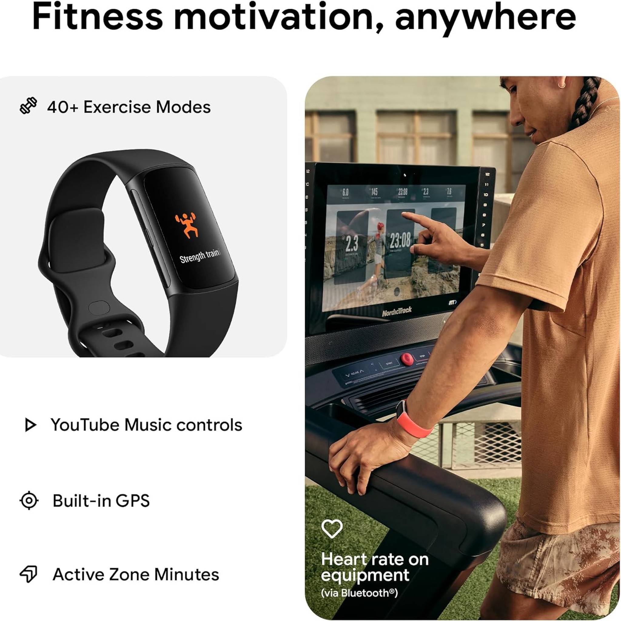 Fitbit Charge 6 Fitness Tracker Smartwatch, Obsidian/Black Bundle