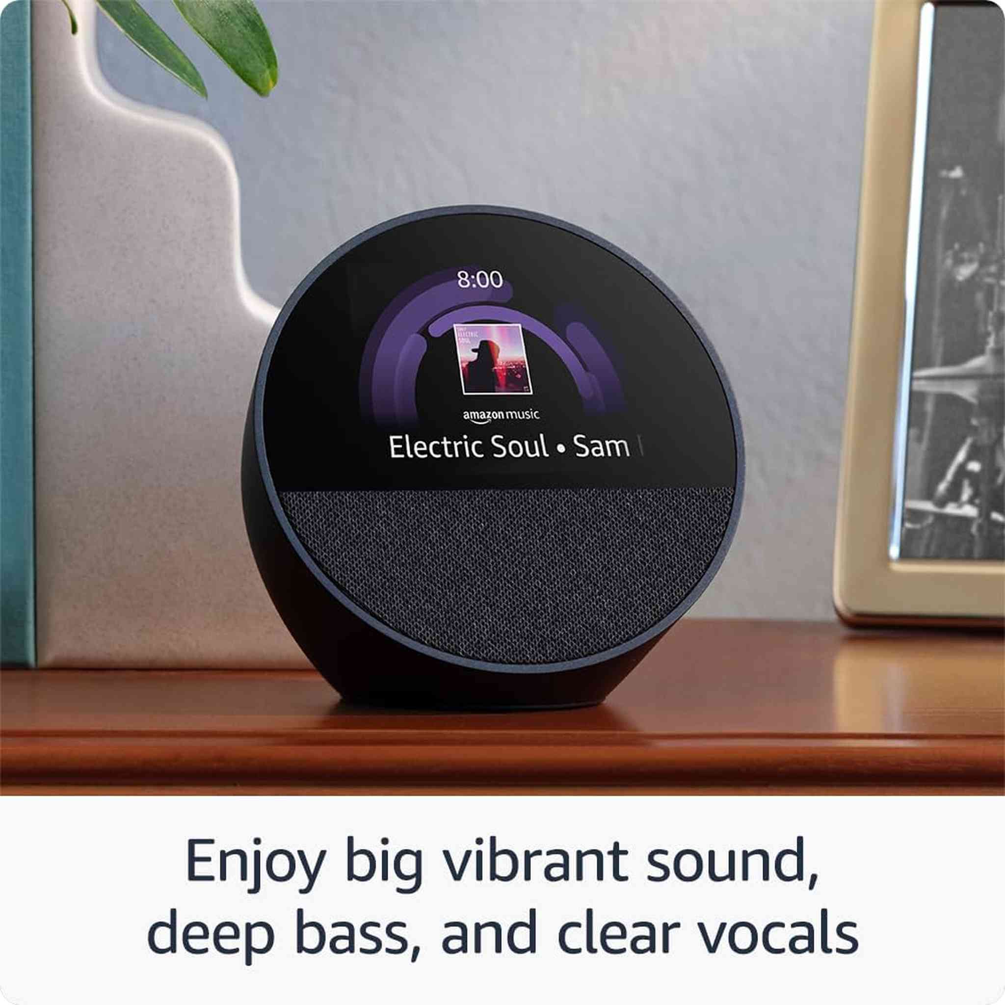 Echo Spot 2024 Smart alarm clock w/ vibrant sound and Alexa - Black + Screen Cleaning Kit Kindle