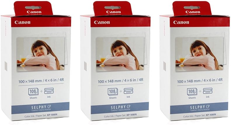 Canon KP-108IN Color JOPmDt Ink and 4 x 6 Paper Set, 108 Count (Pack of 3)