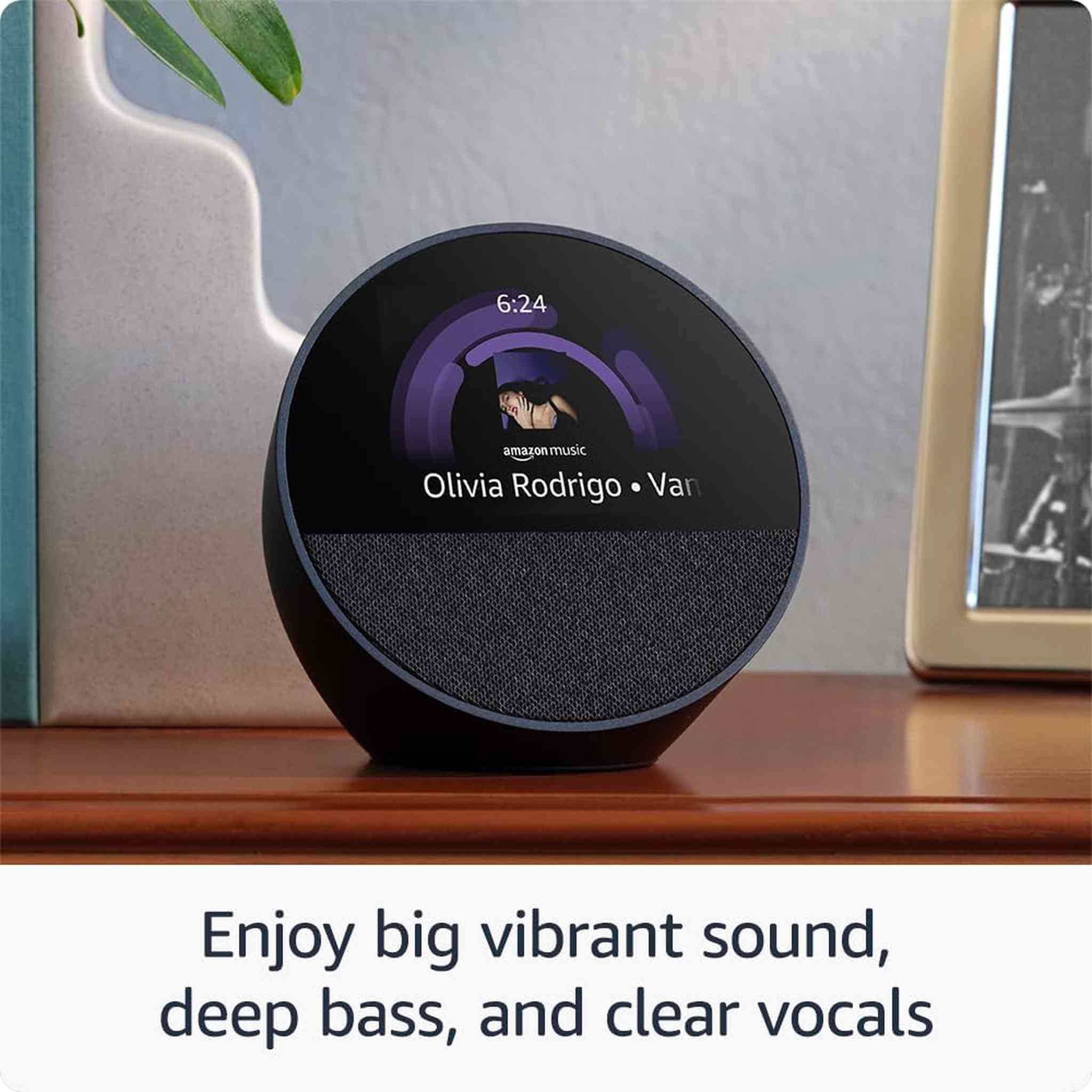 Echo Spot 2024 Smart alarm clock w/ vibrant sound and Alexa -Blue + Screen Cleaning Kit