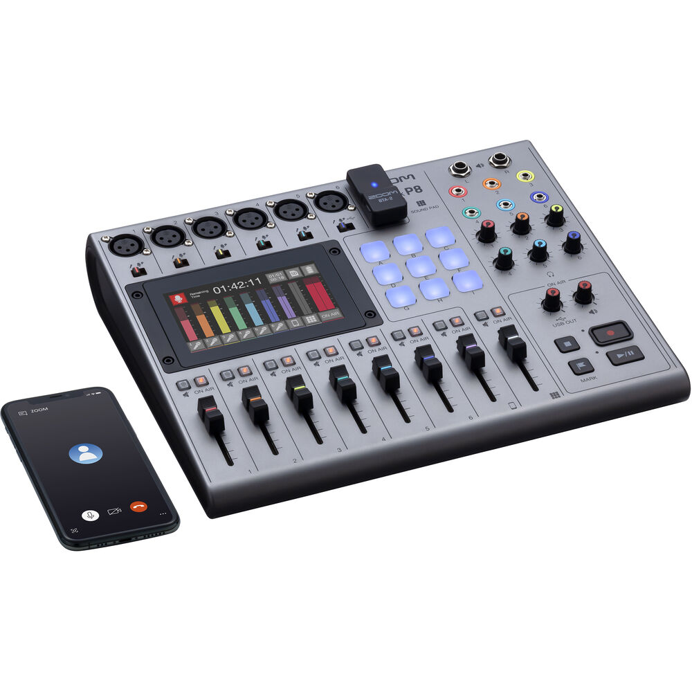Zoom PodTrak P8 Podcast Recorder, 6 Microphone Inputs, 6 Headphone Outputs, Phone Input, Sound Pads, Onboard Editing, Record to SD card, USB Audio Interface, Battery Powered