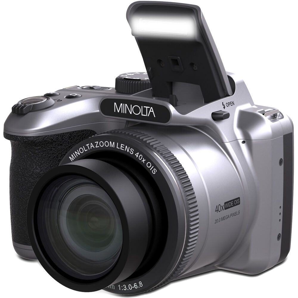 Minolta 20 Mega Pixels 40x Optical Zoom Digital Camera, 1080p FHD Video Bundle, Silver