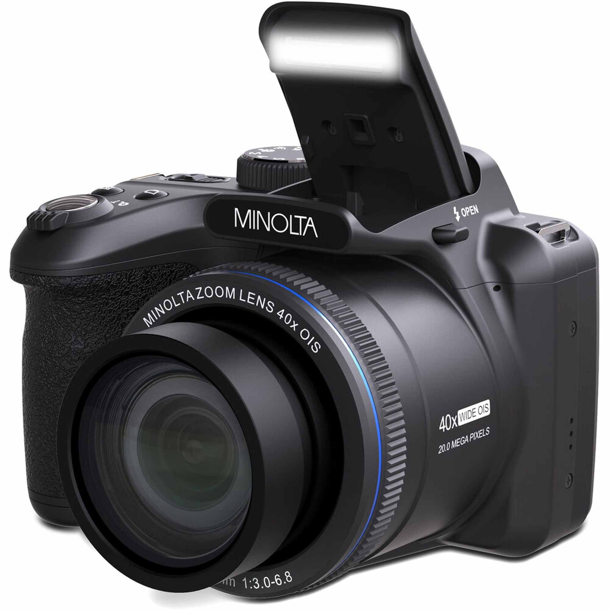 Minolta 20 Mega Pixels 40x Optical Zoom Digital Camera, 1080p FHD Video Bundle, Black Minolta