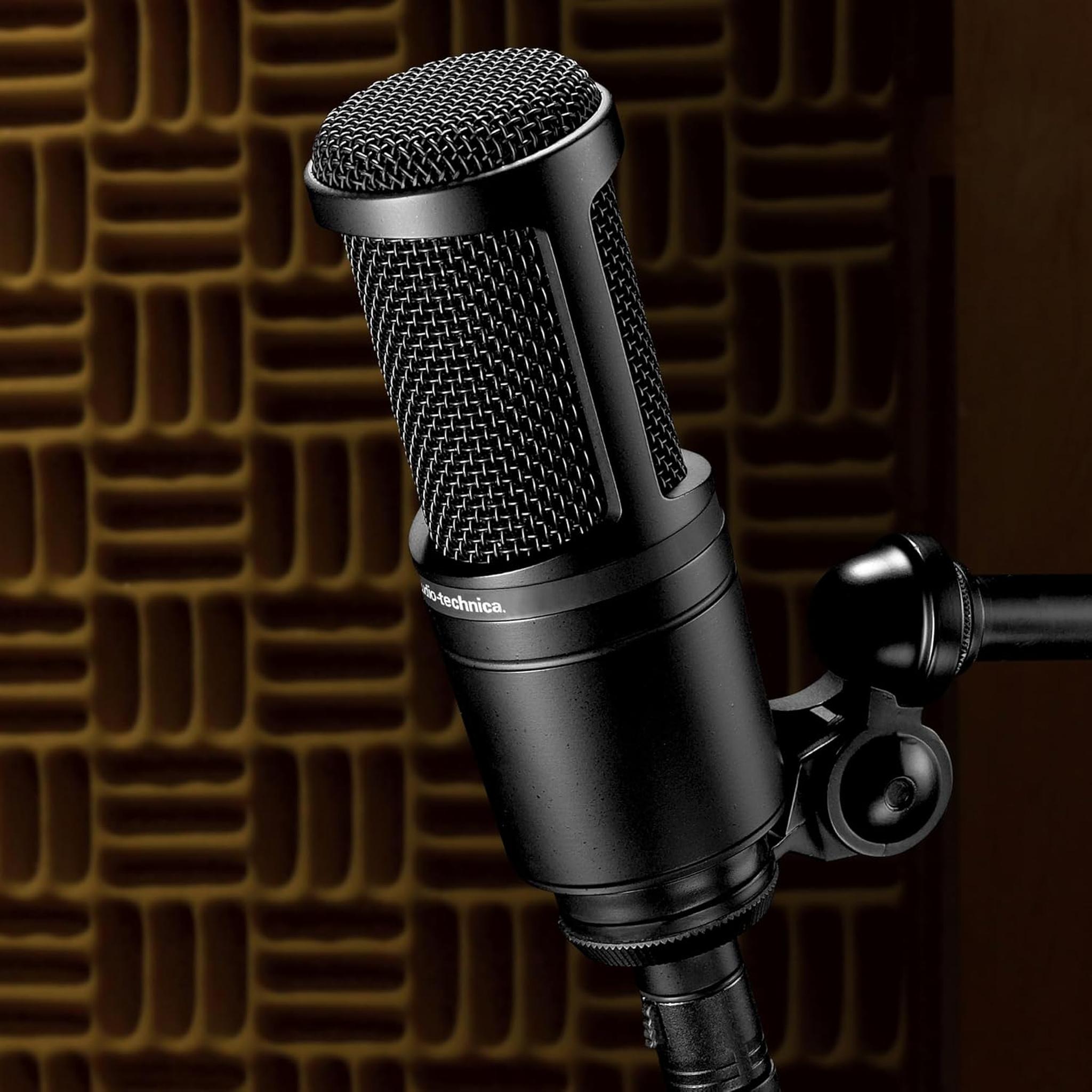 Audio-Technica AT2020 Cardioid Condenser Microphone Black , Diginerds Microfiber Cleaning Cloth, Goby Labs Microphone cleaner, 10 Ft XLR Cable, Bundle