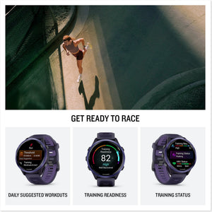 Garmin Forerunner 570 – 47MM, Indigo Aluminum with Translucent Imperial Purple/Indigo Band , Air Pro EarBuds