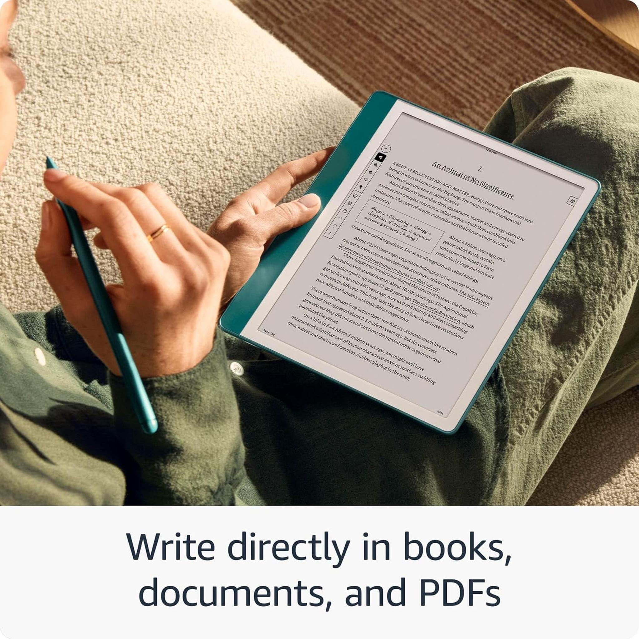 Kindle Scribe 16 GB - Redesigned display with uniform borders. Now write directly on books and documents. With built-in notebook summarization. Includes Premium Pen - Tungsten + More Kindle