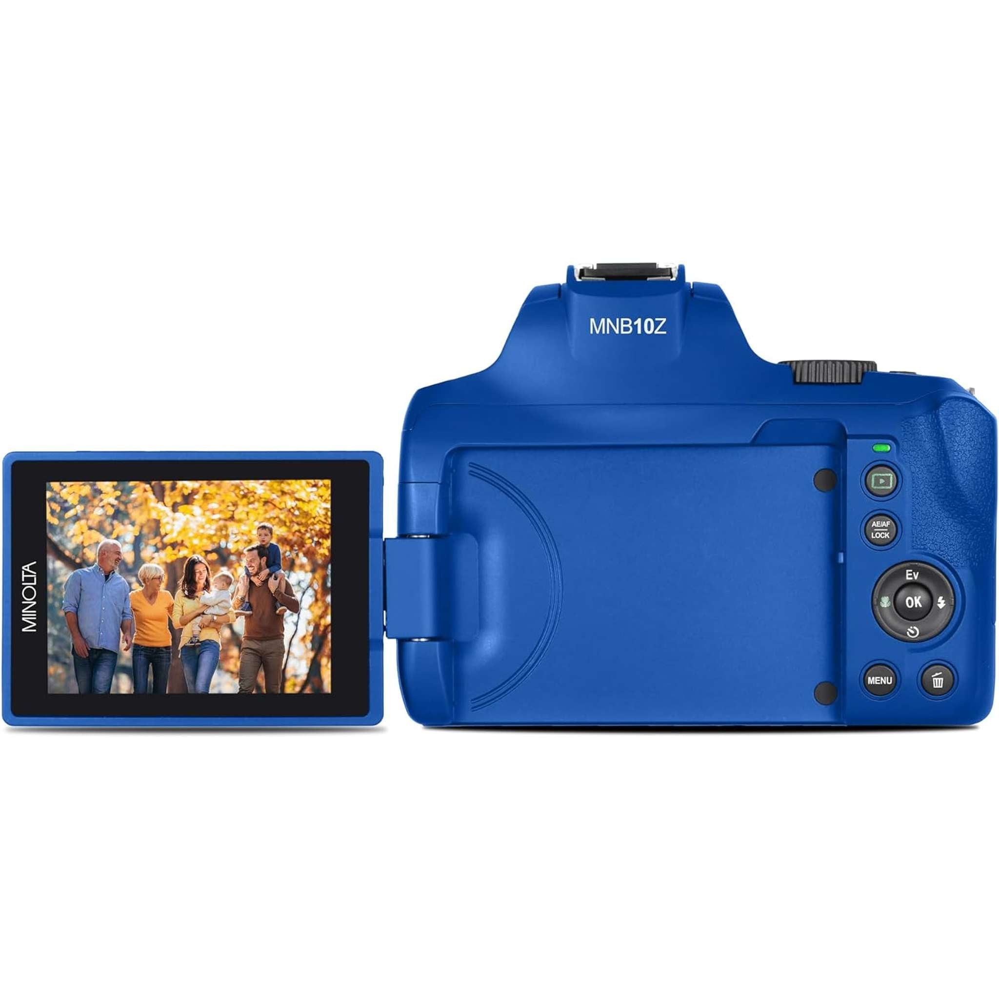 Minolta 64 Mega Pixels Auto Focus Digital Camera 4K Ultra HD Video Blue - Bundle