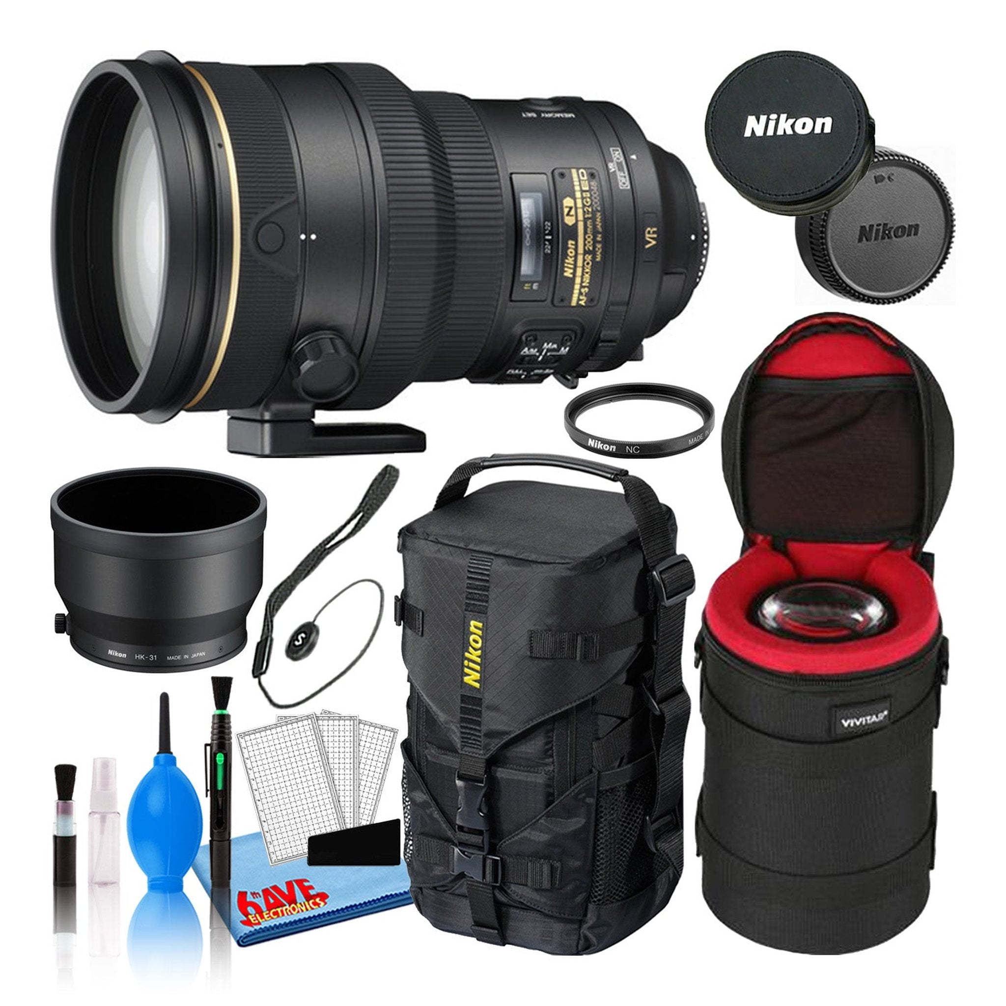 Nikon AF-S 200mm f/2G ED VR II Telephoto Lens 2188 Intl Model Bundle