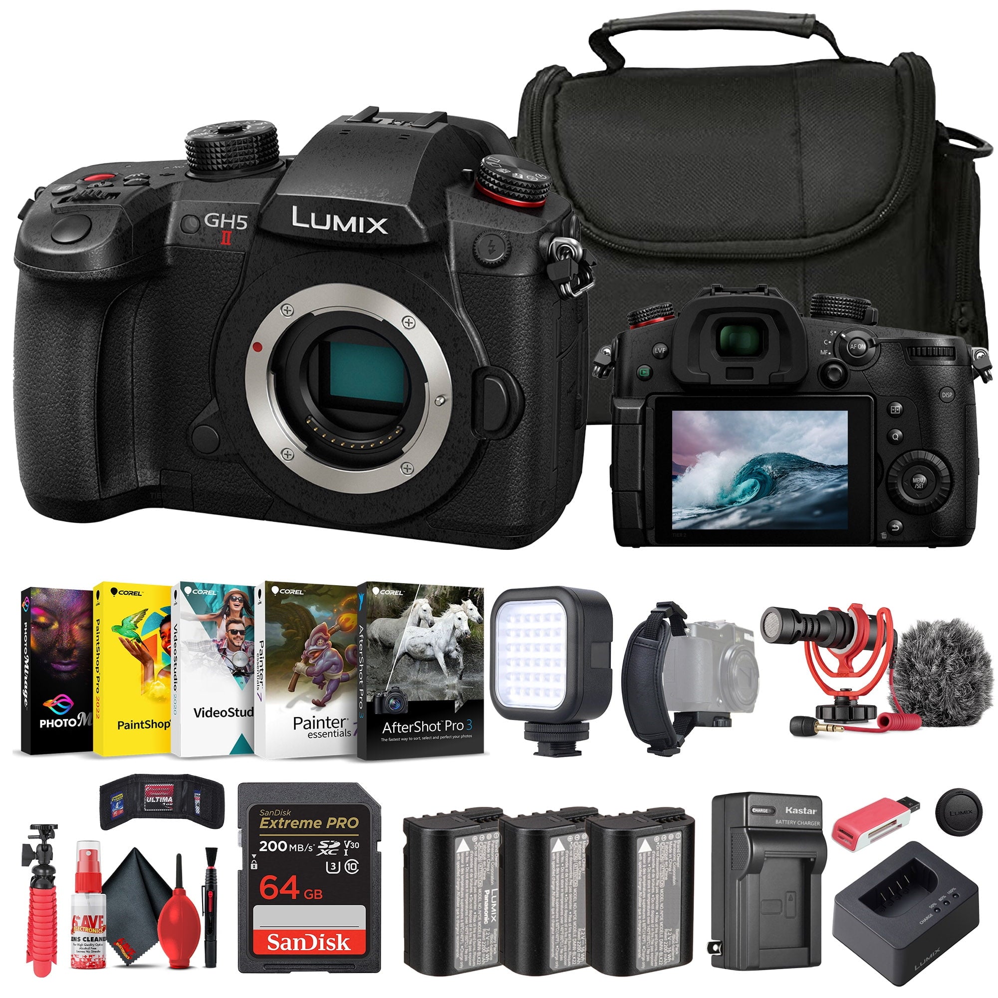 Panasonic Lumix GH5 II Mirrorless Camera + Corel Photo Software + Bag + More