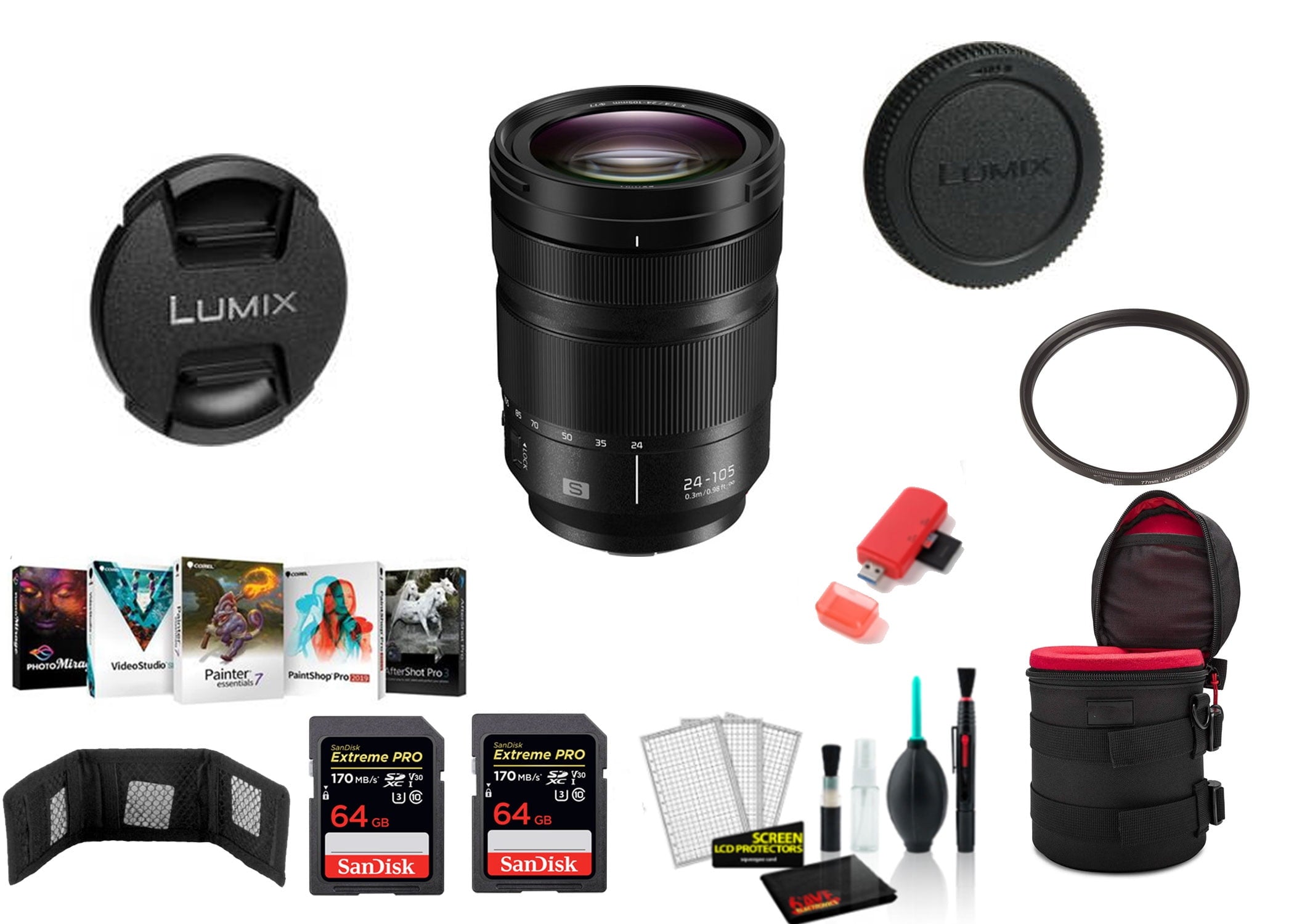 Panasonic Lumix S 24-105mm f/4 Macro O.I.S. Lens with 2x 64 Memory Cards and More International Model