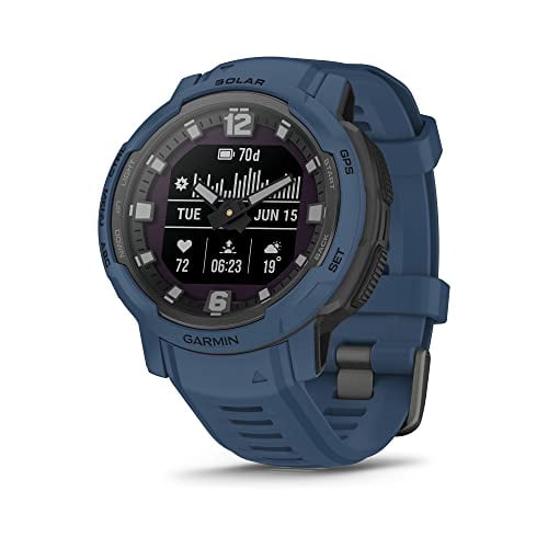 Garmin Instinct Crossover Solar, Rugged Hybrid Smartwatch with Solar, Analog Hands and Digital Display, Tidal Blue