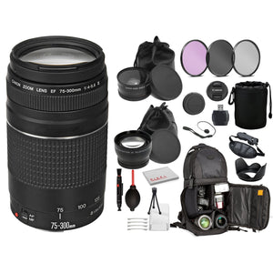 Canon EF 75-300mm f/4-5.6 III Lens 6473A003 Includes: DSLR Sling Backpack, 3PC filter Kit, + More