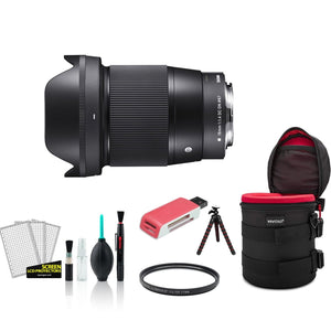 Sigma 16mm Contemporary Lens f/1.4 DC DN for Sony E 402965 with UV Filter Bundle
