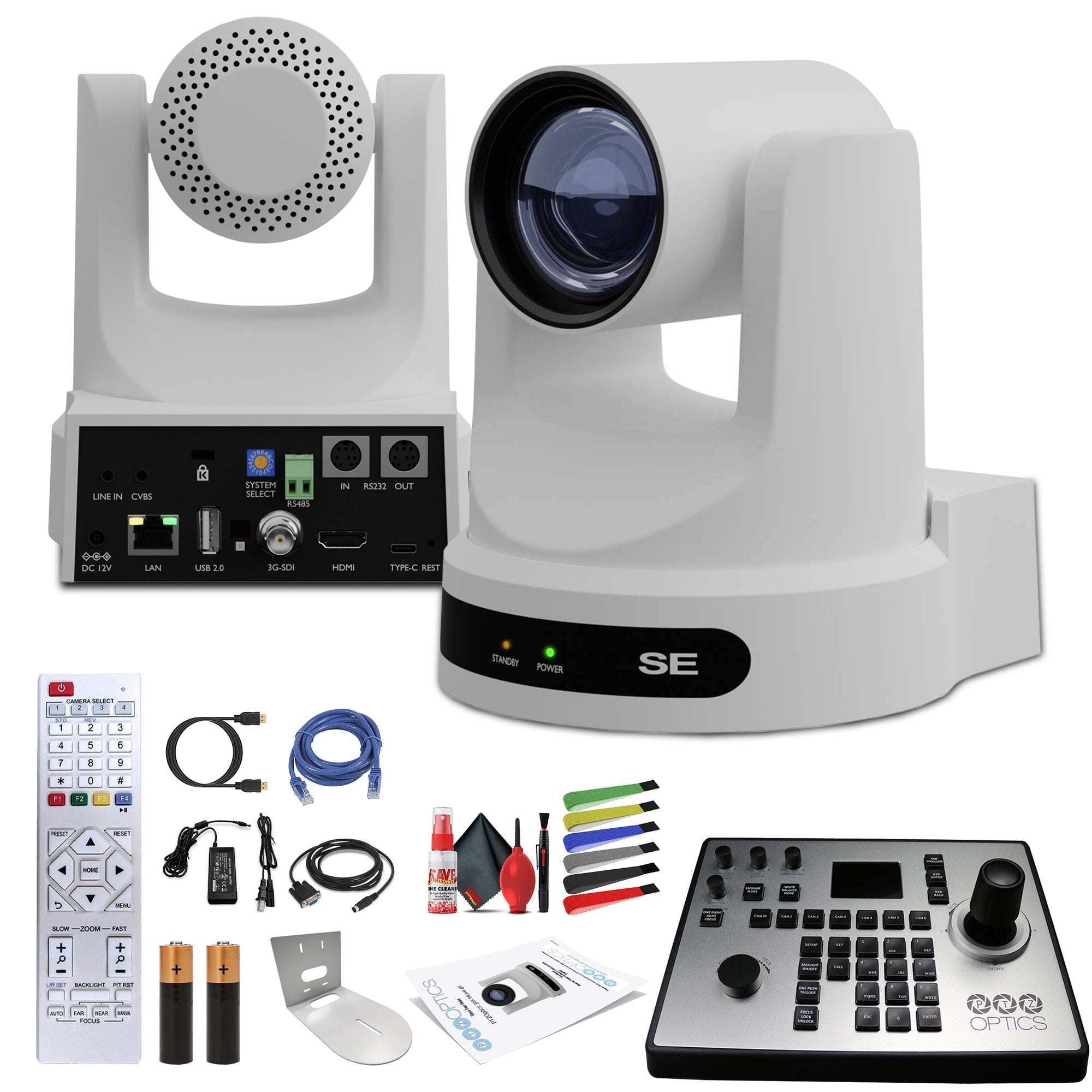 PTZOptics Move SE PTZ Camera with 30x Optical Zoom White + PTZOptics PT-JOY-G4 Controller + Wall Mount