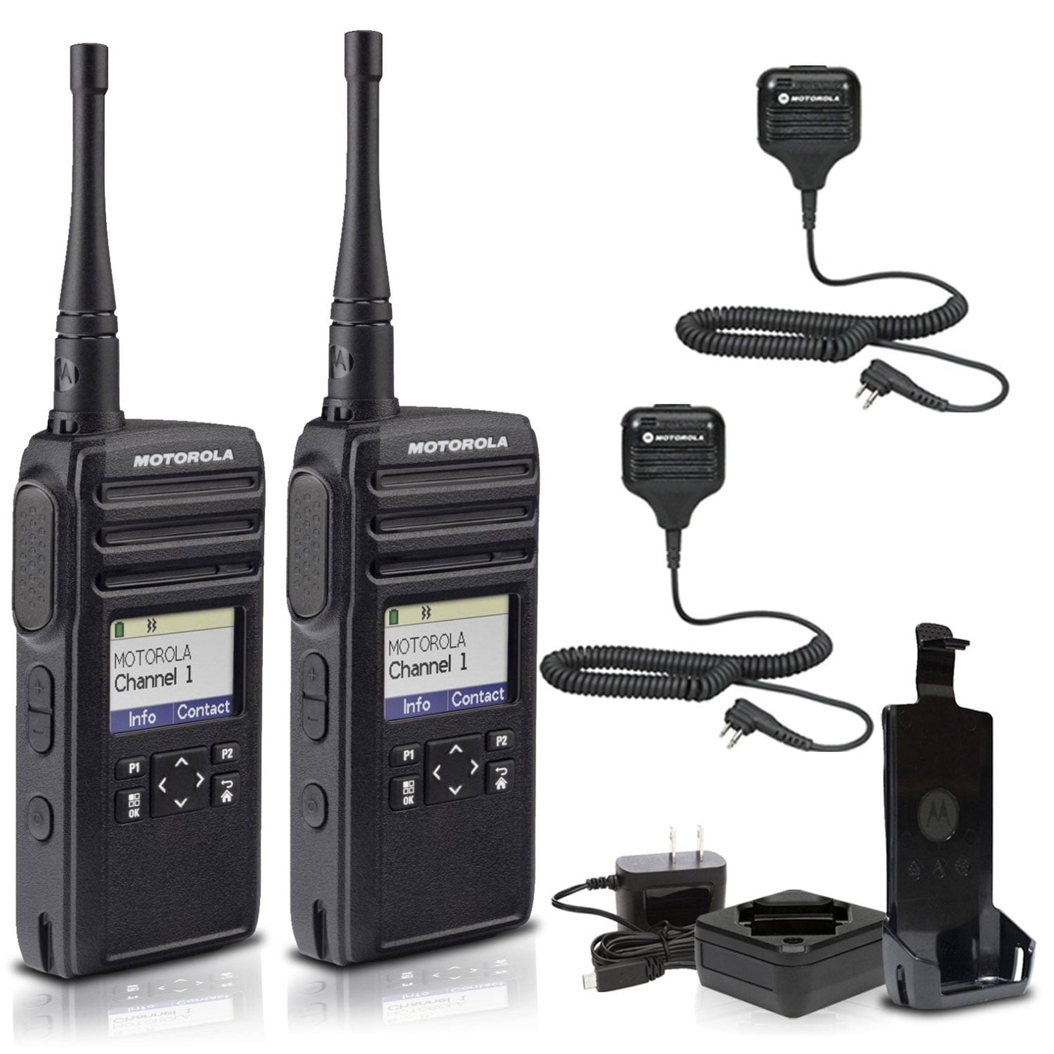 Motorola DTR700 900 MHz Digital 2-Way Radio 50 Channels + 2 x HKLN4606 Remote Speaker Mic 2-Pack Motorola Solutions