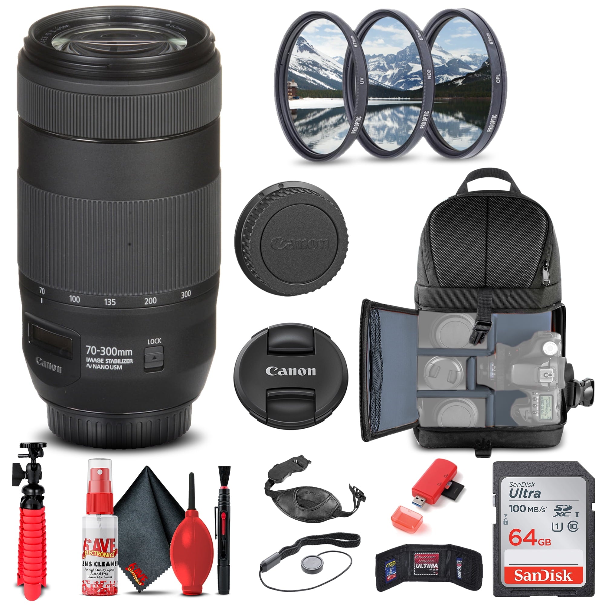 Canon EF 70-300mm f/4-5.6 IS II USM Lens 0571C002 + Filter + BackPack + More