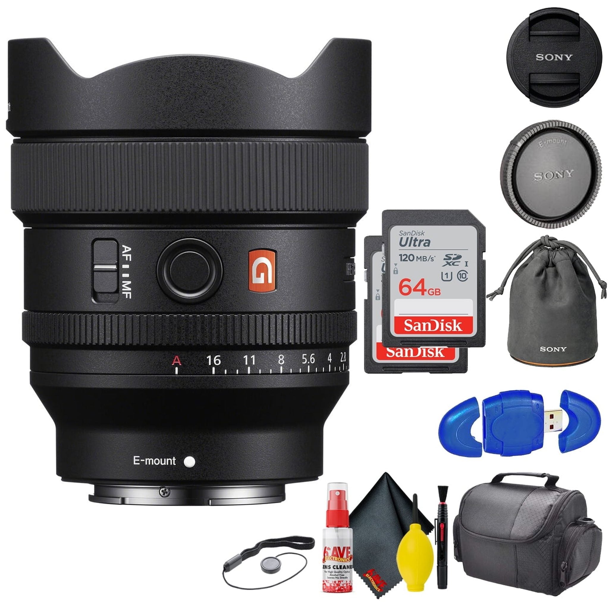 Sony FE 14mm f/1.8 GM Lens Bundle + 2 64 GB SD Cards