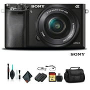 Sony Alpha a6000 Mirrorless Camera with 16-50mm Lens Black With Soft Bag, Tripod, Additional Battery, 64GB Memory Card, Card Reader , Plus Essential Accessories