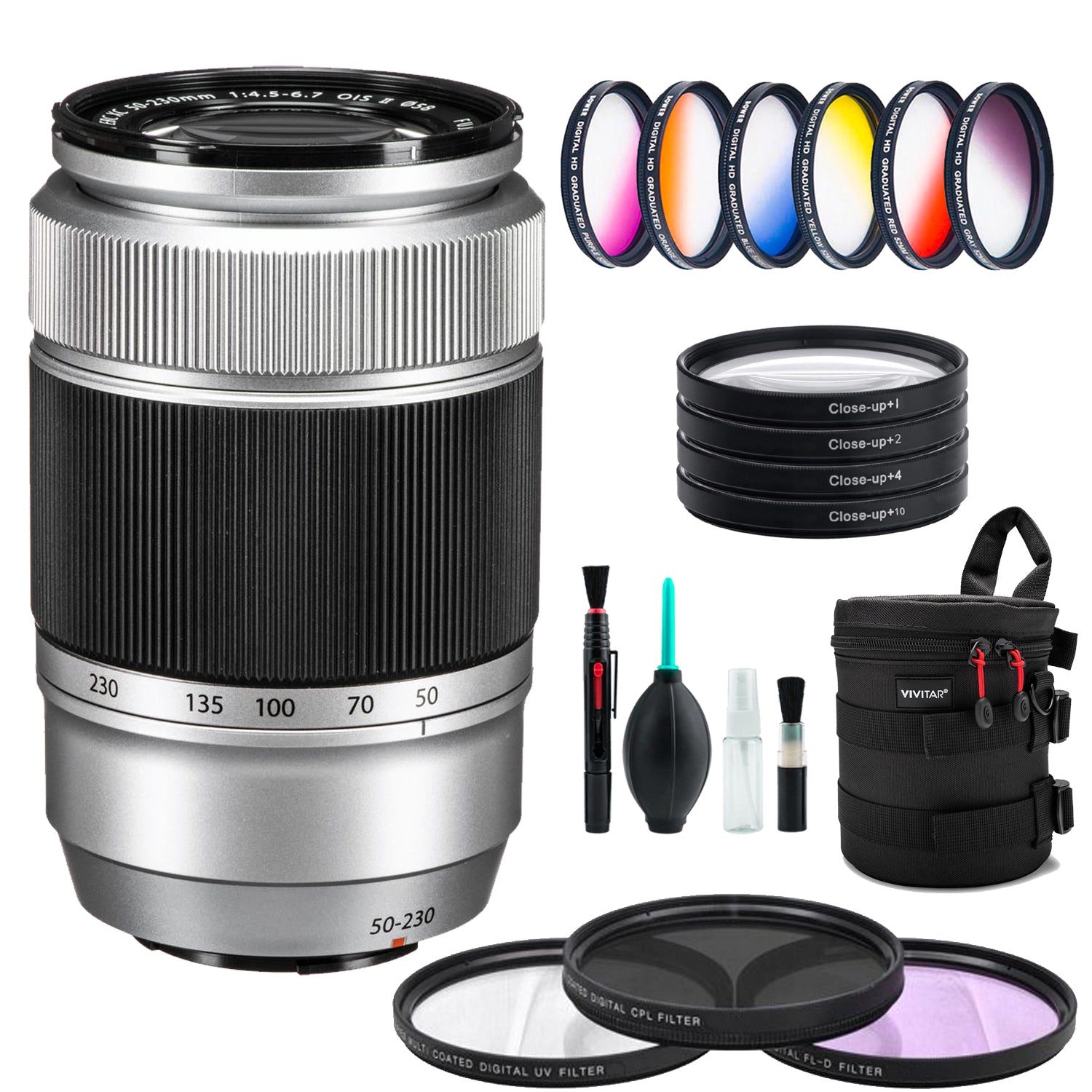 Fujifilm XC 50-230mm f/4.5-6.7 OIS II Lens (Silver) + Advanced Accessory Kit