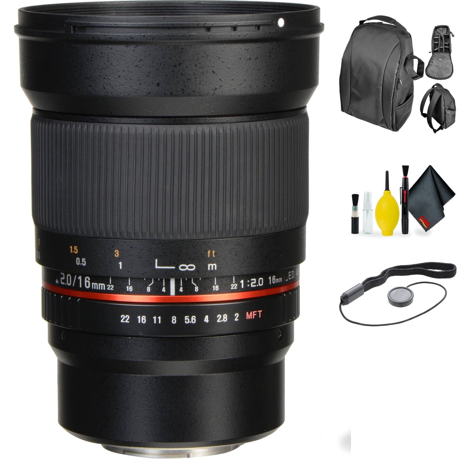 ROKINON 16MM f/2.0 Micro 4/3 + Deluxe Lens Cleaning Kit Bundle