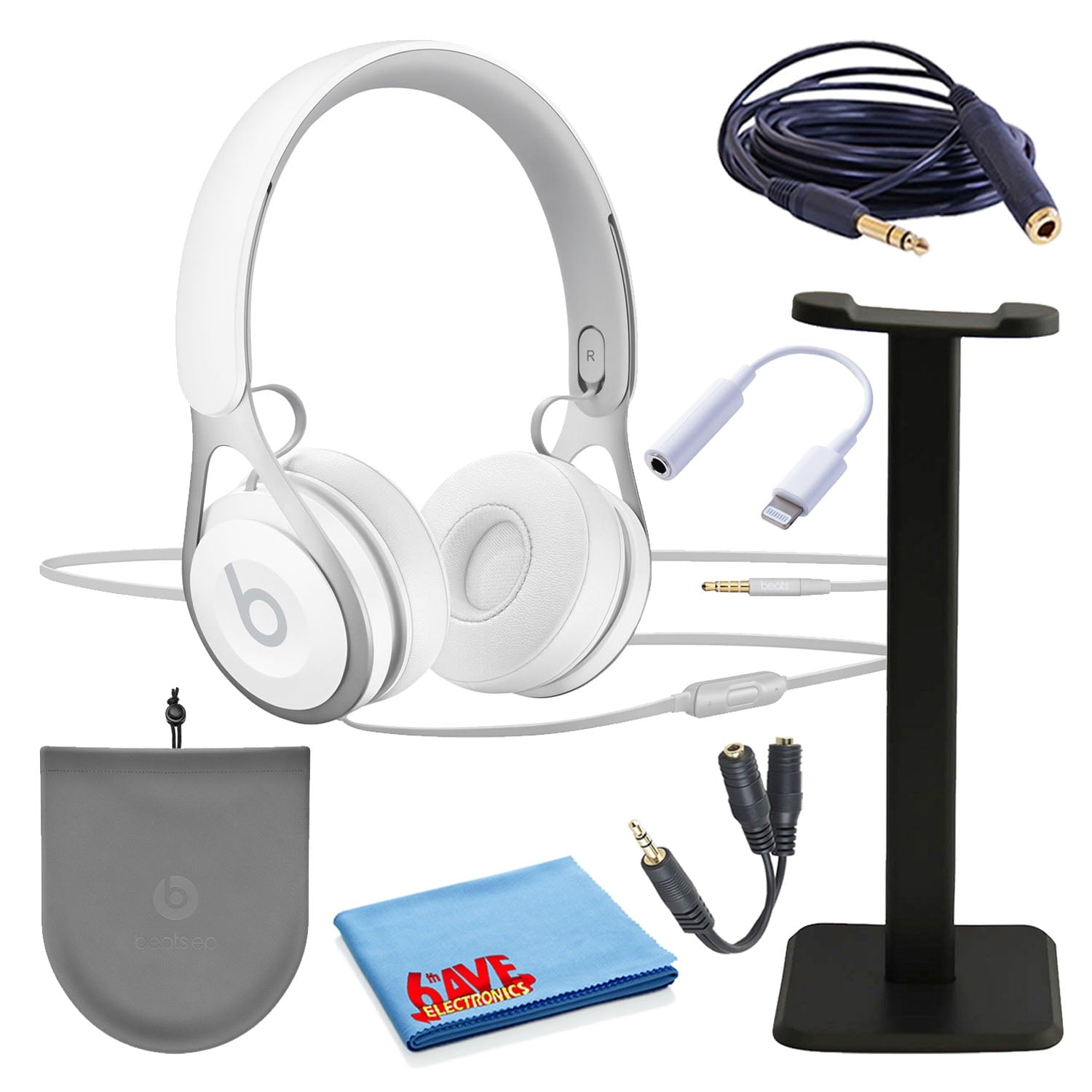 Beats EP On-Ear Wired Headphones Bundle with Stand + Extension Cable + Adapter -