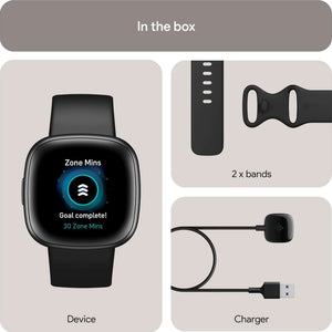 Fitbit Versa 4 Fitness Smartwatch with Daily Readiness, GPS, 24/7 Heart Rate, 40+ Exercise Modes, Sleep Tracking and more, Black/Graphite, One Size S & L Bands Included - Reconditioned Fitbit