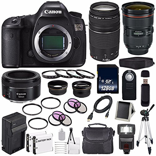 Canon EOS 5DS DSLR Camera (International Model) 0581C002 + Canon EF 24-70mm f/2.8L II USM Lens + Canon EF 75-300 III Base Bundle