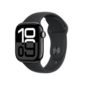 Apple Watch Series 10 GPS 42mm case Smartwatch with Jet Black Aluminium Case with Black Sport Band - S/M. Fitness Tracker, ECG App, Always-On Retina Display, Water Resistant