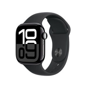 Apple Watch Series 10 GPS 42mm case Smartwatch with Jet Black Aluminium Case with Black Sport Band - S/M. Fitness Tracker, ECG App, Always-On Retina Display, Water Resistant Apple