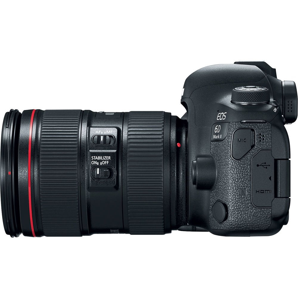 Canon EOS 6D Mark II DSLR Camera with 24-105mm f/4L II Lens + Professional Battery Grip + 4PC Macro Filter Kit + LED Kit Starter Bundle