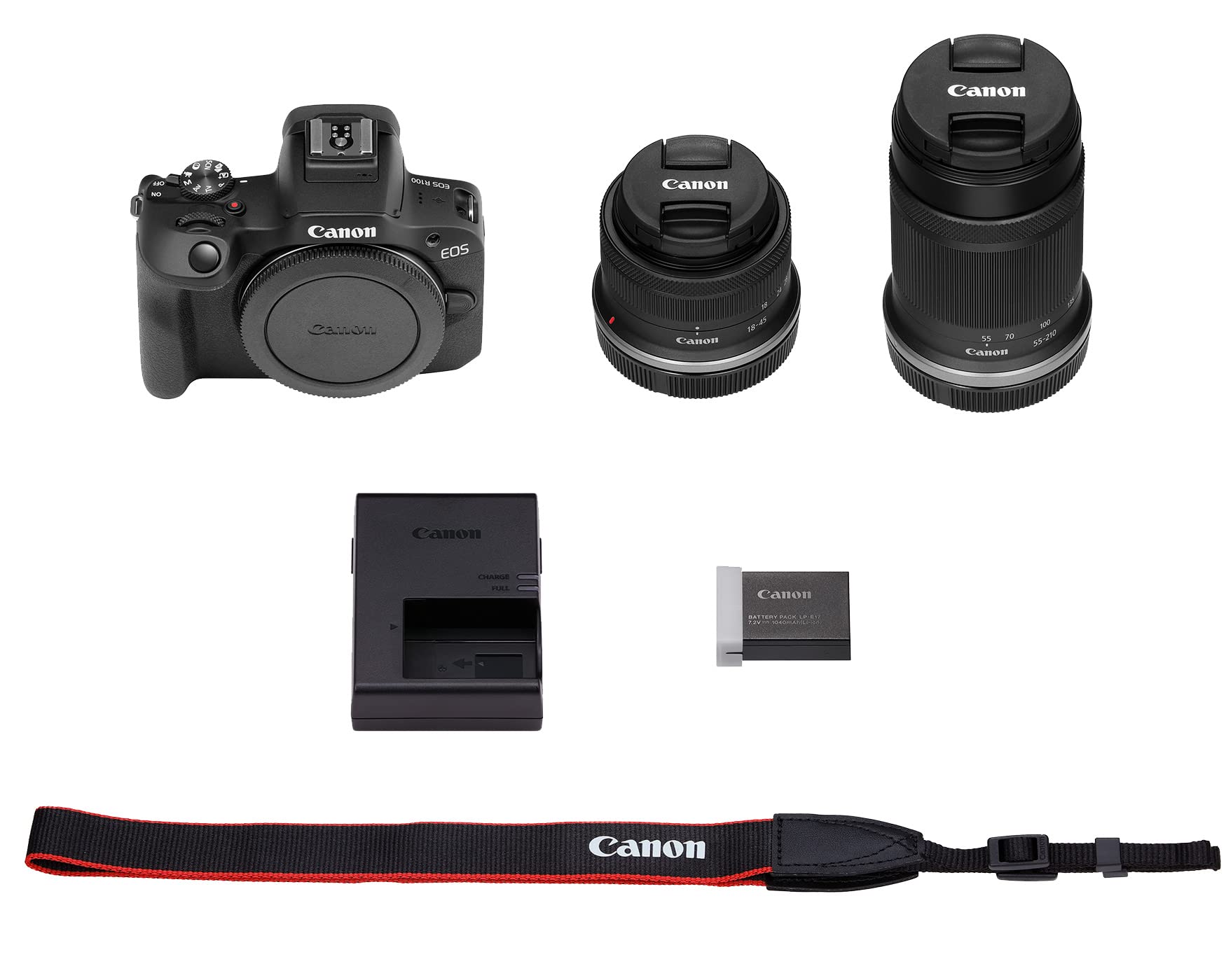 Canon EOS R100 RF-S18-45mm F4.5-6.3 is STM & RF-S55-210mm F5-7.1 is STM Lens Kit, Mirrorless Camera, RF Mount, 24.1 MP, Continuous Shooting, Full HD Video, 4K, Lightweight, Wi-Fi, Content Creation